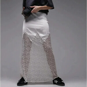ASOS TopShop Women’s Cream Satin Silk Lace Mix  Maxi Skirt Size 10